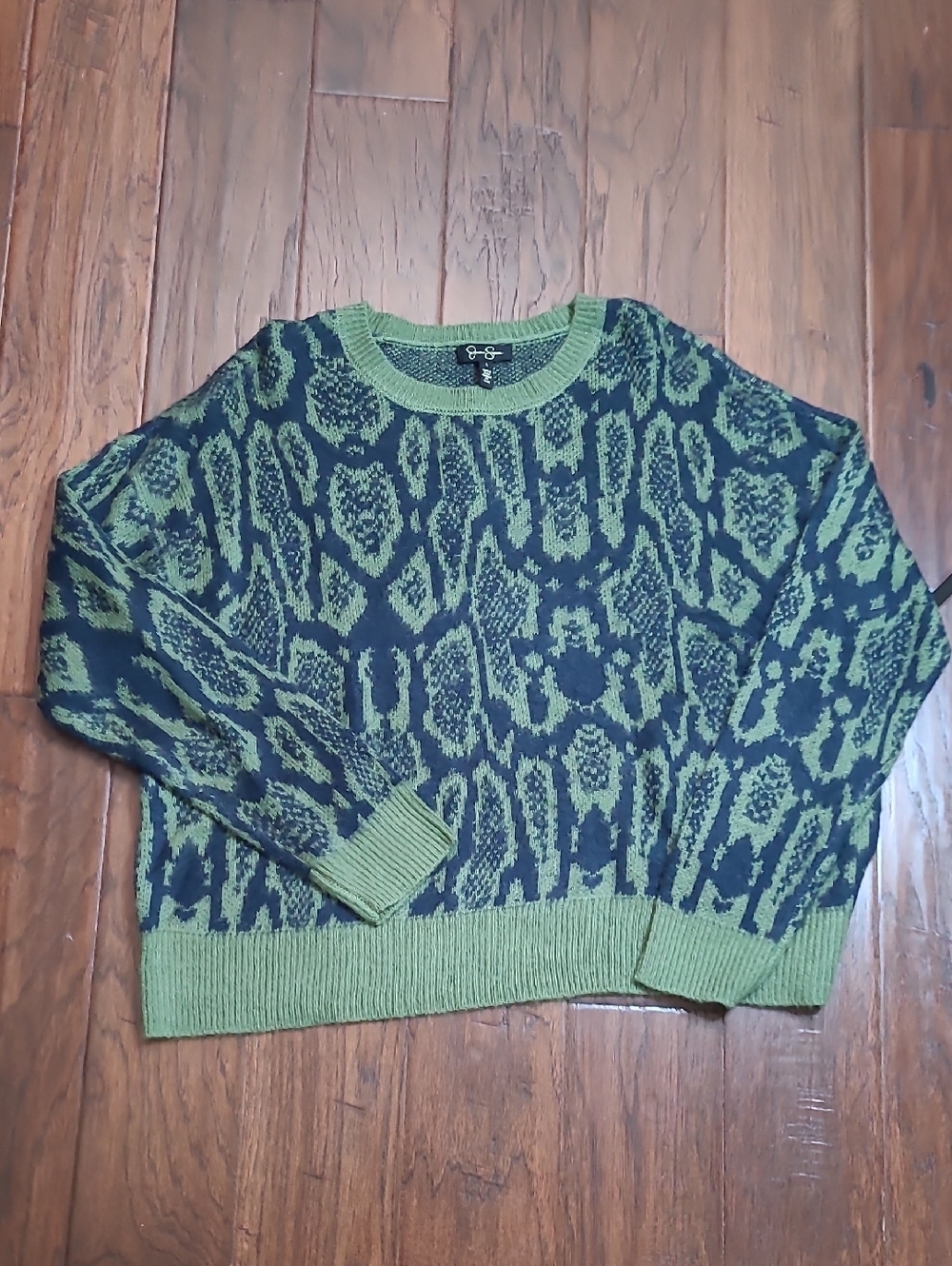 NWT Jessica Simpson Green & Navy Blue Abstract Animal-Print Crewneck Sweater(L)